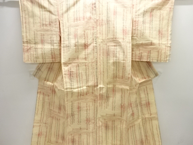 JAPANESE KIMONO / ANTIQUE HITOE KIMONO / SILK / HAND WOVEN TSUMUGI / ABSTRACT PATTERN